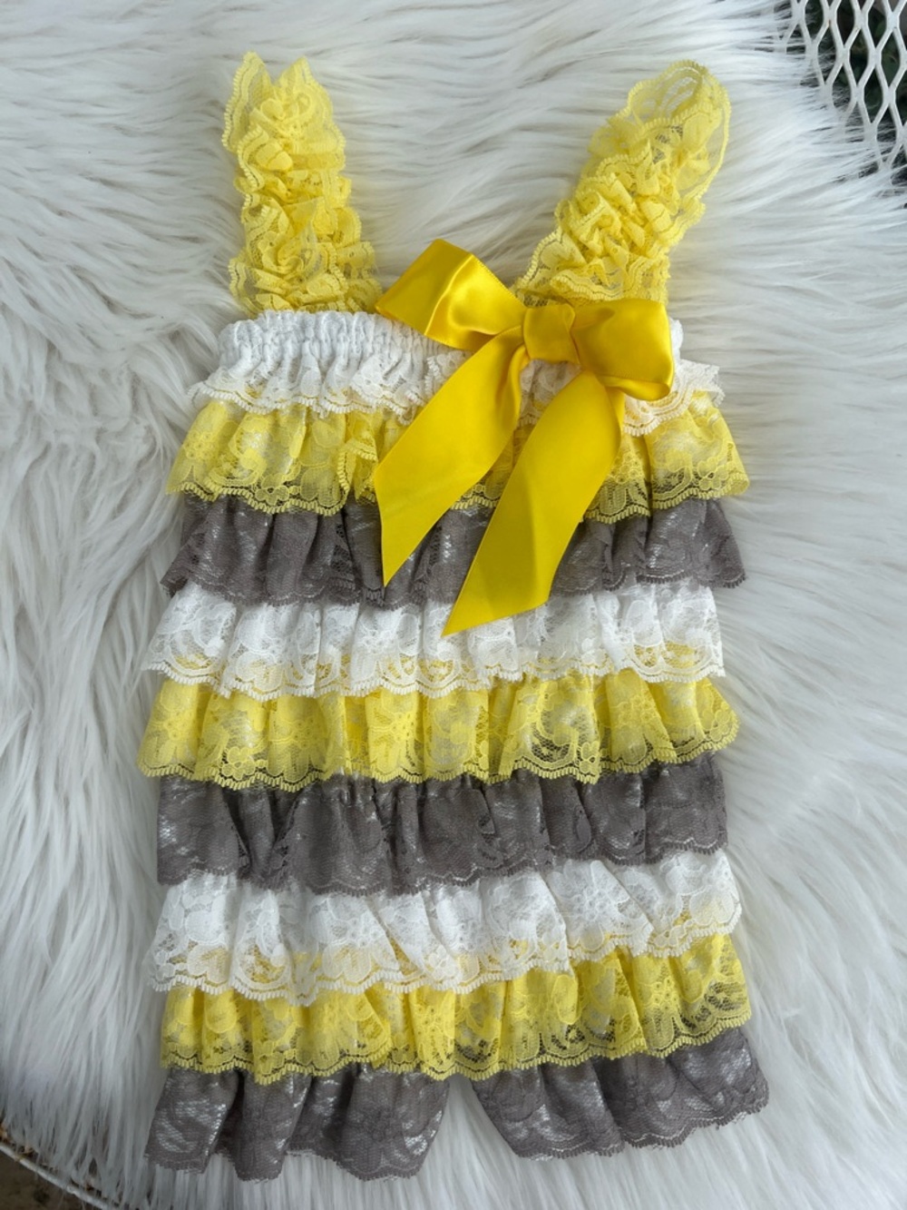Yellow Lace Ruffle Baby Romper with Bow